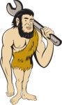 Neanderthal Caveman With Spanner Cartoon Stock Photo