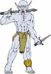 Orc Warrior Sword Dagger Cartoon Stock Photo