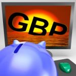 Gbp Sinking On Monitor Shows British Depression Stock Photo