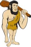 Caveman Neanderthal Man Holding Club Cartoon Stock Photo