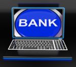 Bank On Laptop Shows Web Www Or Electronic Banking Stock Photo