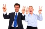 Business People Shows Victory Sign Stock Photo