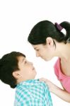 Boy Confronts His Mother Stock Photo