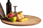 Fruit And Wine On A Wooden Stock Photo