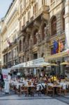 Typical Street Cafe Near Wencelas Square In Prague Stock Photo