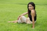 Beautiful Girl Relaxing In The Park Stock Photo