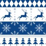 Merry Christmas And Reindeer With Snow On Blue Pattern Background Stock Photo