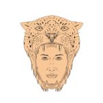 Female Aztec Warrior Jaguar Headdress Drawing Stock Photo