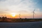 Wind Farm With Sunrise Stock Photo