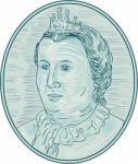 18th Century European Empress Bust Oval Drawing Stock Photo