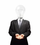 Lamp Head Businessman Hand Outstretched Forward Stock Photo