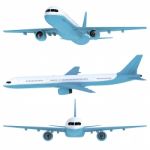 Isolated Passenger Jets, Three Different Type And Position Stock Photo