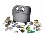 Cartoon Alive Dustbin With Paper Glass Plastic Garbage Trash Stock Photo
