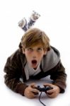 Boy Playing Videogame Stock Photo
