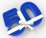 Number Fifty With Ribbon Shows Fiftieth Birthday Celebration Or Stock Photo