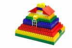 Toy House Out Of Colored Blocks Closeup Stock Photo