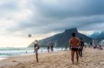 Rio De Janeiro, March 2: Group Of Brazilians Play A Game Of Keep Stock Photo