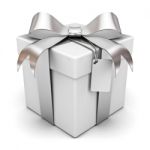 Gift Box With Silver Ribbon Stock Photo