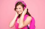 Teenage School Girl Enjoying Music Stock Photo