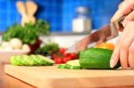 Female Chopping Food Ingredients Stock Photo