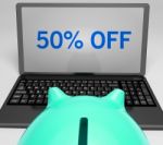 Fifty Percent Off On Notebook Shows Cheap Products Stock Photo