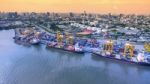 Aerial View Of Commercial Shipping Port Important Import Export Ship Dock In Bangkok Thailand Stock Photo