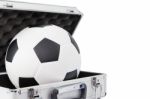 New Football In Open Suitcase Stock Photo
