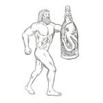 Hercules With Bottled Up Angry Octopus Drawing Black And White Stock Photo