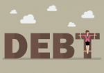 Business Woman Crucified On Debt Stock Photo