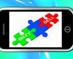 Buy And Sell Puzzles On Smartphone Shows Commerce Stock Photo