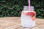 Glass Of Iced Strawberry Soda Drink Stock Photo