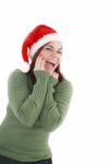 Surprised Lady With Santa Hat Stock Photo