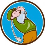 Vintage Golfer Swinging Club Teeing Off Circle Stock Photo