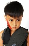 Boy In Costume With Fake Scar Stock Photo