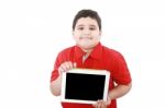 Boy Holding Tablet Computer Stock Photo