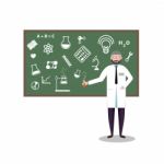 Laboratory Research Chemical Flat Style Design Illustration Science For Technology Concept. Collage Of Laboratory Staff With Flask Interior Infographics Stock Photo