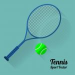 Tennis Racket And Ball Icon, Flat  Illustration Stock Photo