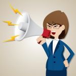Cartoon Businesswoman Shout Out With Megaphone Stock Photo