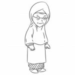 Line Drawing Of Malay Grandmother Cartoon -character  Stock Photo