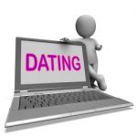 Online Dating Laptop Shows Romance Relationship And Web Love Stock Photo