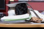 Businessman Sleep During Working Stock Photo