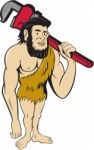 Neanderthal Caveman Plumber Monkey Wrench Cartoon Stock Photo