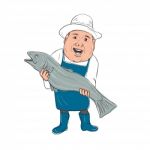 Fishmonger Presenting Fish Cartoon Stock Photo