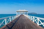 Wood Waterfront Pavilion In Koh Si Chang Island, Thailand. Asdang Bridge Stock Photo