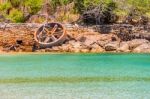 Steamboat Wheel On Morro Island Attached To Taboga Island Stock Photo