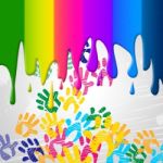 Color Handprints Represents Childhood Multicoloured And Colors Stock Photo