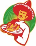 Mexican Chef Serving Taco Burrito Empanada Retro Stock Photo