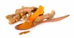 Turmeric With Spoon Powder Isolated Stock Photo