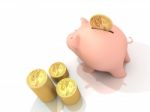 Piggy Bank And Gold Coins Stock Photo