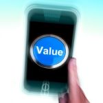 Value On Mobile Phone Shows Worth Importance Or Significance Stock Photo
